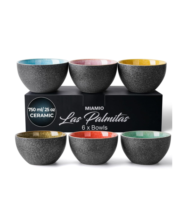 MIAMIO – 750 ml, Bowls Set of 6, Ceramic Bowl, Salad Bowls, Soup Bowl, Cereal Bowl, Kitchen Bowls, Rice Bowls – Microwave, Dishwasher and Oven Safe – Las Palmitas Collection
