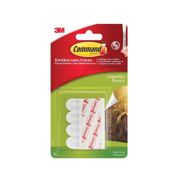 Command Poster Strips, Pack of 12 Adhesive Strips, White - Damage Free Hanging