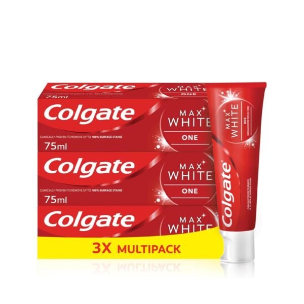 Colgate Max White One Whitening Toothpaste, Teeth Whitening Toothpaste with a Clinically Proven Formula, Removes up to 100% of Surface Stains, 1 Shade whiter in 1 week, 75ml (Pack of 3)