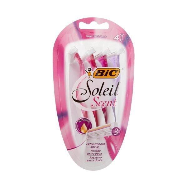 BIC Soleil Scent 3-Blade Lady Razor with Lubricating Strip for a Smooth shave and Easy Grip Handle, Pack of 4