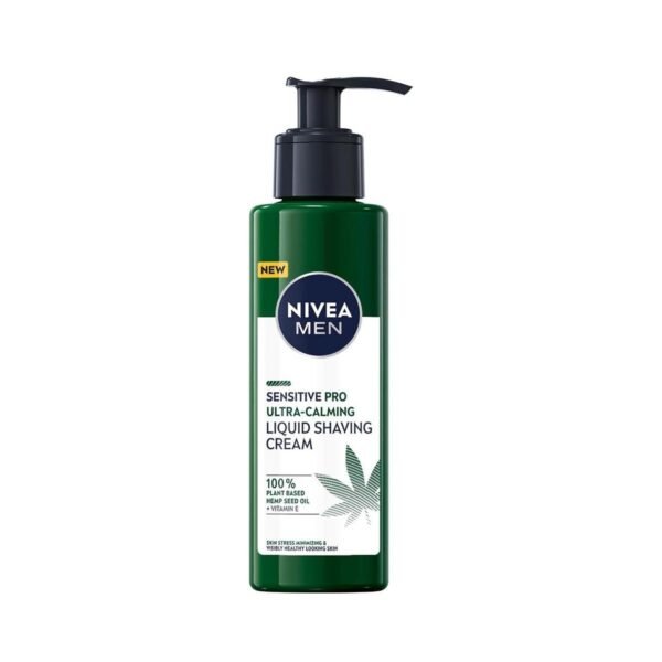 NIVEA MEN Sensitive Pro Ultra Calming Liquid Shaving Cream (200 ml), Shaving Cream Enriched with Hemp Seed Oil and Vitamin E for Stress-Minimising Face Care