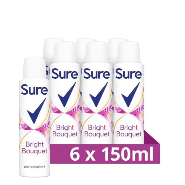 Sure Bright Bouquet Anti-perspirant Aerosol pack of 6 48h protection against sweat and odour MotionSense technology deodorant 150 ml