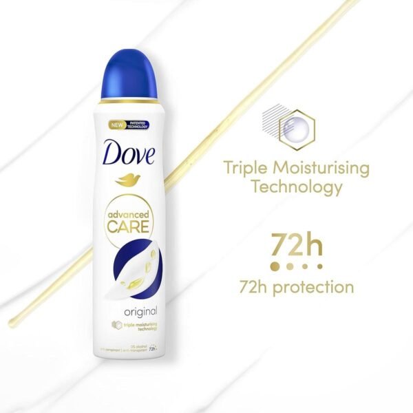 Dove Advanced Care Original Anti-perspirant Deodorant Spray with Triple Moisturising technology aerosol for 72 hour protection 150 ml - Image 2