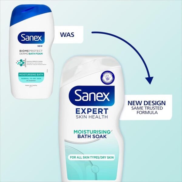 Sanex Expert Skin Health Moisturising Bath Soak 570ml | bath soak men and women | bath foam | advanced prebiotic formula | smooth and hydrated feeling skin | supports good skin bacteria - Image 2