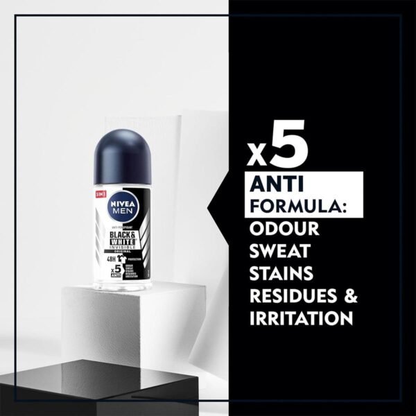 NIVEA MEN Black & White Original Anti-Perspirant Deodorant Roll-On (50mL), Men's Anti-Perspirant Deodorant + Masculine Fragrance Men's Deodorant Roll-On - Image 3