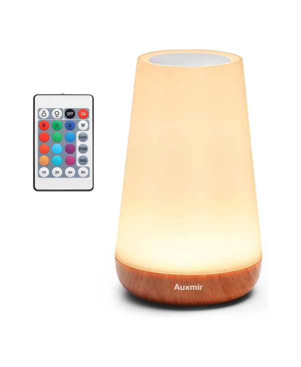 Auxmir Night Light, LED Touch Bedside Table Lamp, Remote Control Dimmable Light with RGB Color Changing, USB Rechargeable, Portable Lamp for Bedroom, Living Room, Camping [Energy Class G]