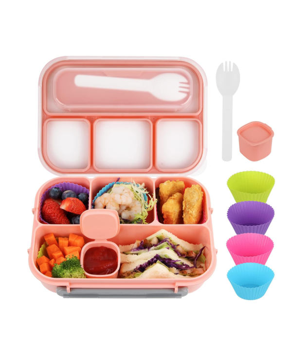 Bento Lunch Box, Kids, MaMix Containers for Adults/Students,1300ML- 6 Compartment (Pink)