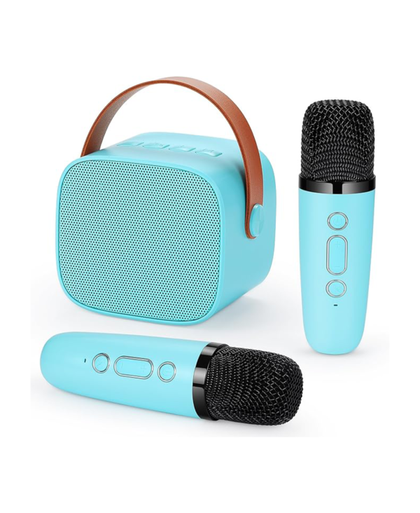 Duemste Karaoke Machine Kids with 2 Wireless Microphone,Portable Karaoke Machine with Bluetooth with LED Light and Blue Sticker for Boys Girls Families Birthday Party,Blue