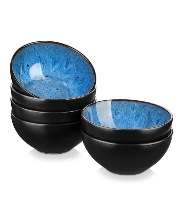 vancasso Bubble 12 Ounce Mini Cereal Bowls, 4.7 Inch Stoneware Small Dessert Bowls, Blue Dipping Bowl Sets of 6, Ice Cream Bowls