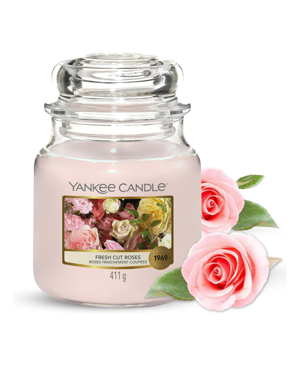 Yankee Candle Scented Candle | Fresh Cut Roses Medium Jar Candle| Burn Time: Up to 75 Hours